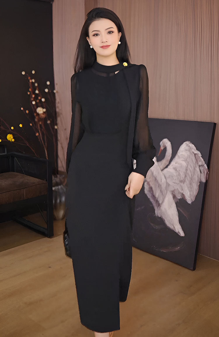小香风优雅通勤连衣裙女2025春秋新款长袖裙子别致超好看长裙潮