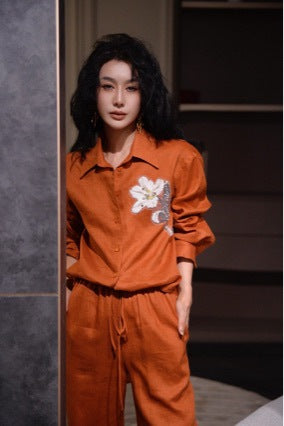 2025秋季新款时尚套装女红色长袖衬衫+半身裙两件套春秋装搭配
