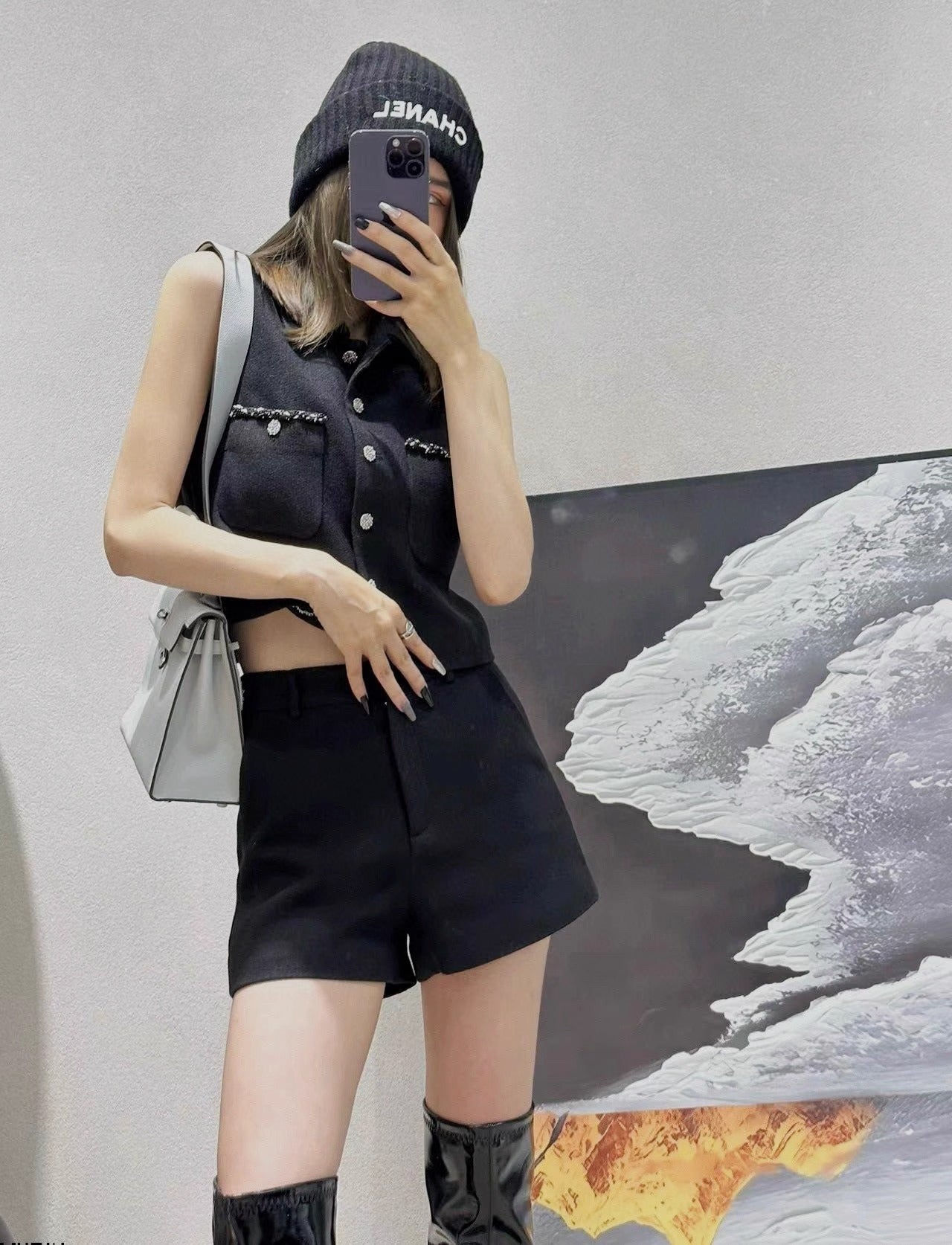 2025早春新款法式优雅气质polo领无袖针织开衫背心女