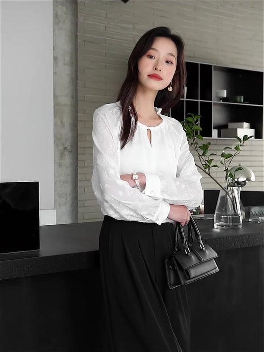 长袖衬衫女士寸衫职业修身工作服正装2340宽松上衣春秋季高级感
