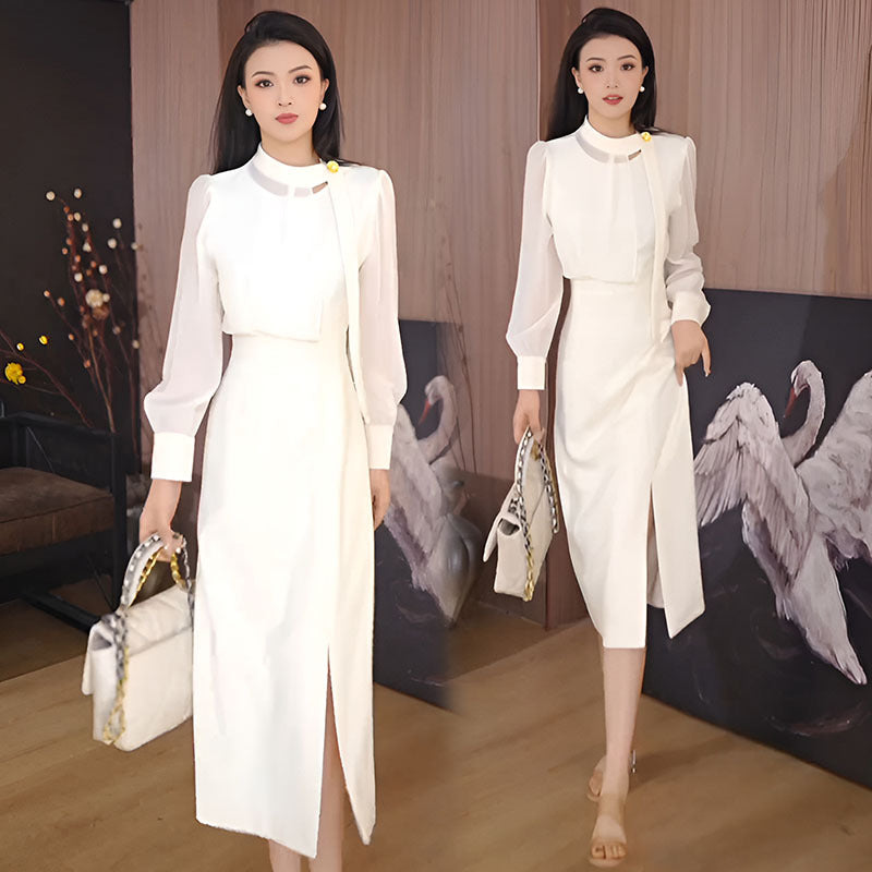 小香风优雅通勤连衣裙女2025春秋新款长袖裙子别致超好看长裙潮