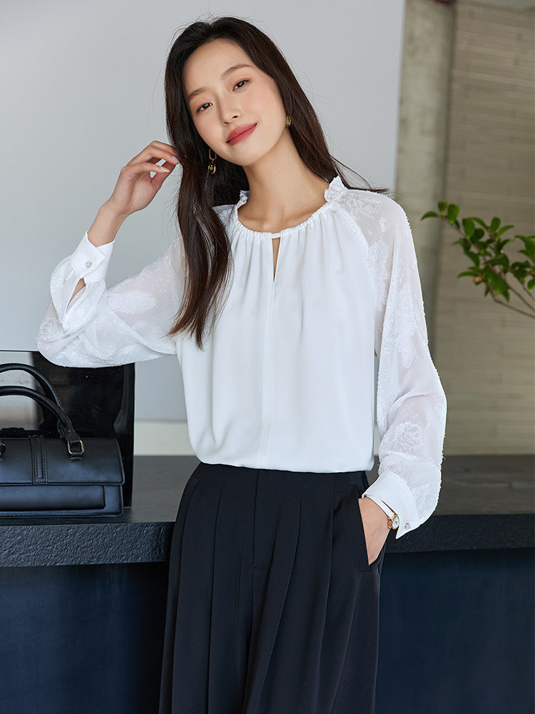 长袖衬衫女士寸衫职业修身工作服正装2340宽松上衣春秋季高级感