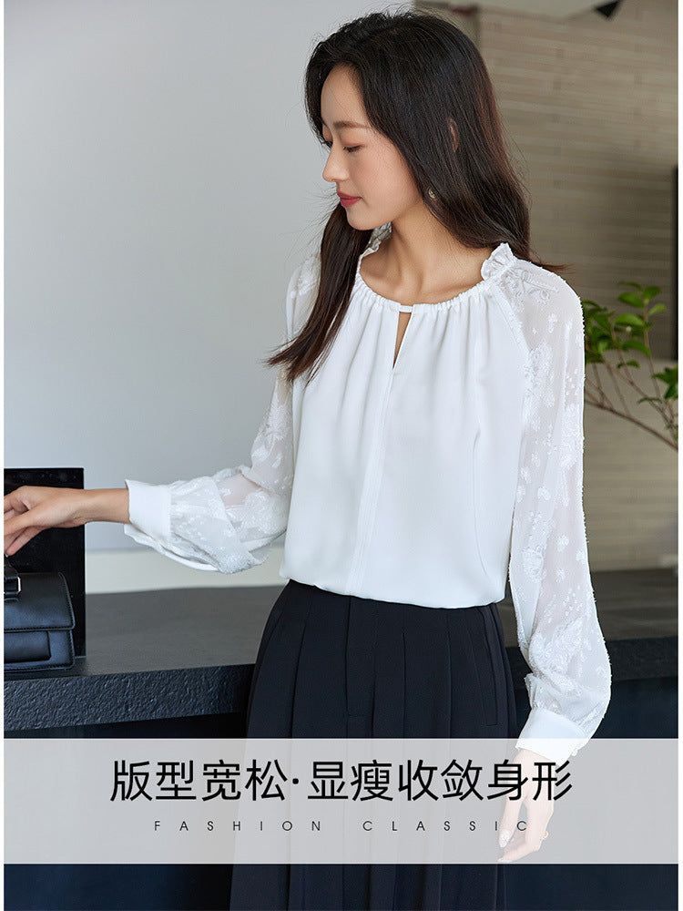 长袖衬衫女士寸衫职业修身工作服正装2340宽松上衣春秋季高级感