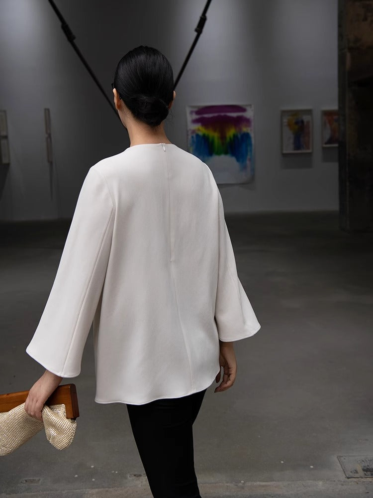 2025春季新款时尚显瘦针织七分袖妈妈装高档宽松镂空烫钻上衣女装
