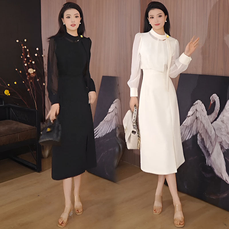 小香风优雅通勤连衣裙女2025春秋新款长袖裙子别致超好看长裙潮